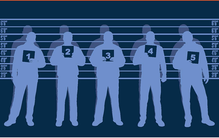 Illustration of five shadow people standing in a police lineup
