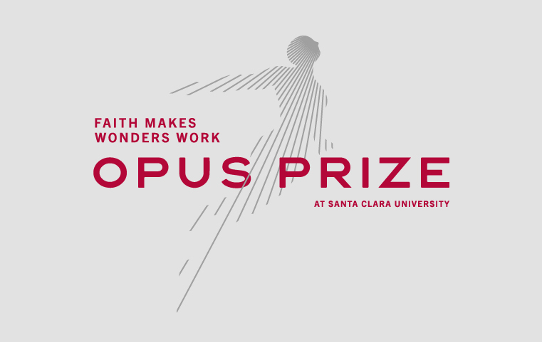 Logo of SCU's Opus Prize activities, with red 